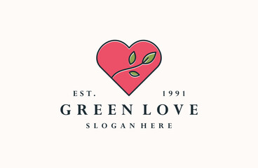 Green love logo vector icon illustration hipster vintage retro