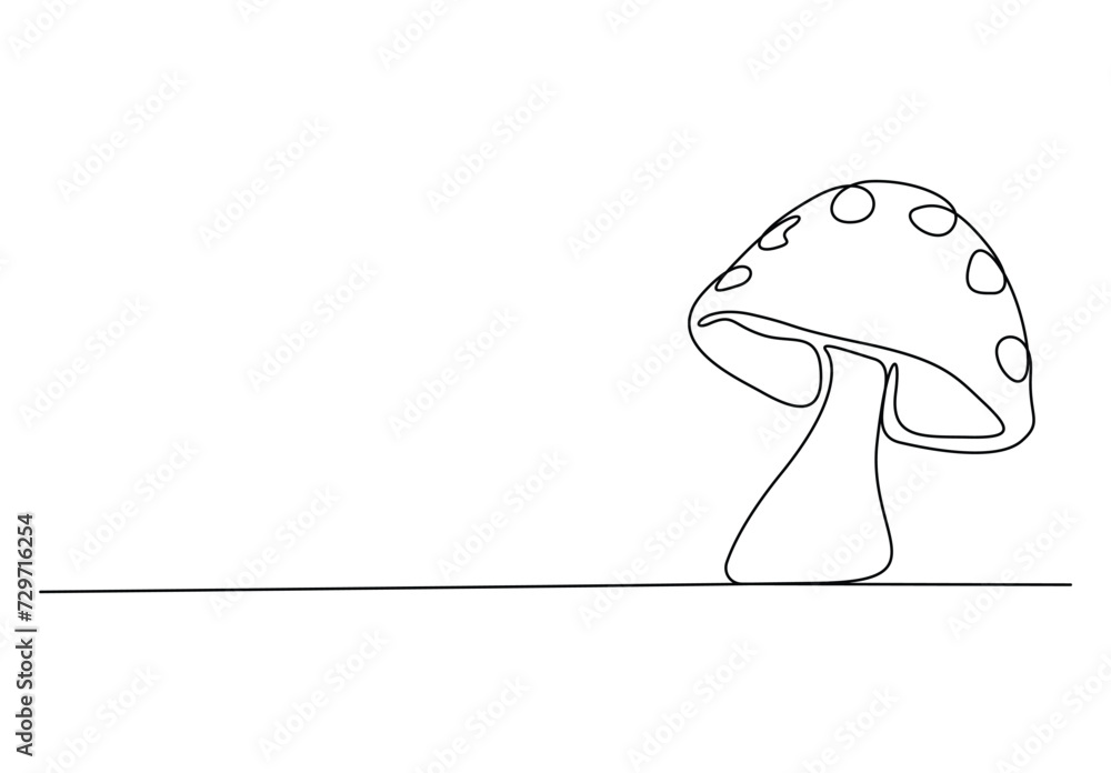 Poster mushroom single line drawing. continuous one line drawing mushroom. isolated on white background vec