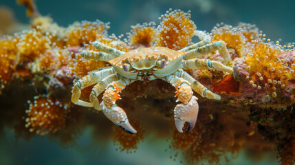 A small crab species clinging to the underside of a hull having hitchhiked on a vessels ballast water and now posing a threat to native marine life.