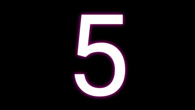 5 Second Simple Countdown 4K animation Neon Glow Effect with Alpha No Background
