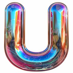 isolated pop up balloon in letter U holographic colored metallic 