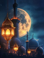 Ramadan Poster design background, realistic, HD, copy space - generative ai