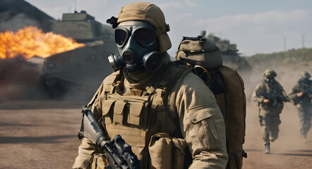 Strategic Special Forces Commando on Classified Military Assignment in Gas Mask