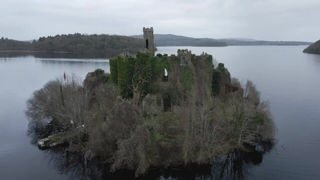 McDermott's Castle And National Monument In County Roscommon, Ireland - Aerial Drone Shot