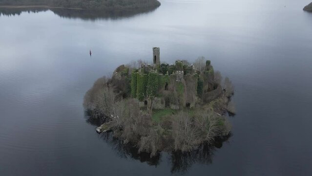 McDermott Castle Ruins In County Roscommon, Ireland - Aerial Shot