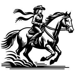 Cowgirl Riding Horse in Clean Modern Timeless Style