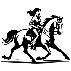 Fototapeta na wymiar Cowgirl Riding Horse in Clean Modern Timeless Style