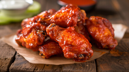 They say if you listen closely you can hear the sizzle of these volcanic hot wings. The combination of blazing hot sauce and fiery backdrop make for a mouthwatering and intense