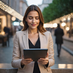 Tablet Elegance: Woman Captivated