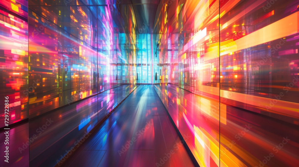 Aufkleber a modern art installation come to life as multicolored lights bounce off the mirrored walls and ceil