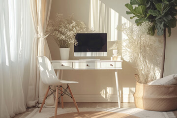 Minimalist Scandinavian Interior Home Office Room, Home Workstation Table Chair, Desk and Frame