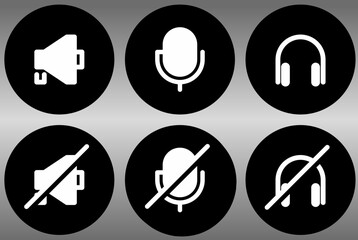audio icon set, disable audio icon button - obrazy, fototapety, plakaty