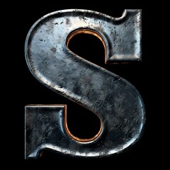 isolated letter S Metallic texture with Intense light on black background