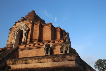 Wat Chedi Luang, temple of the big stupa is a Buddhist temple in the historic center of Chiang Mai, Thailand.