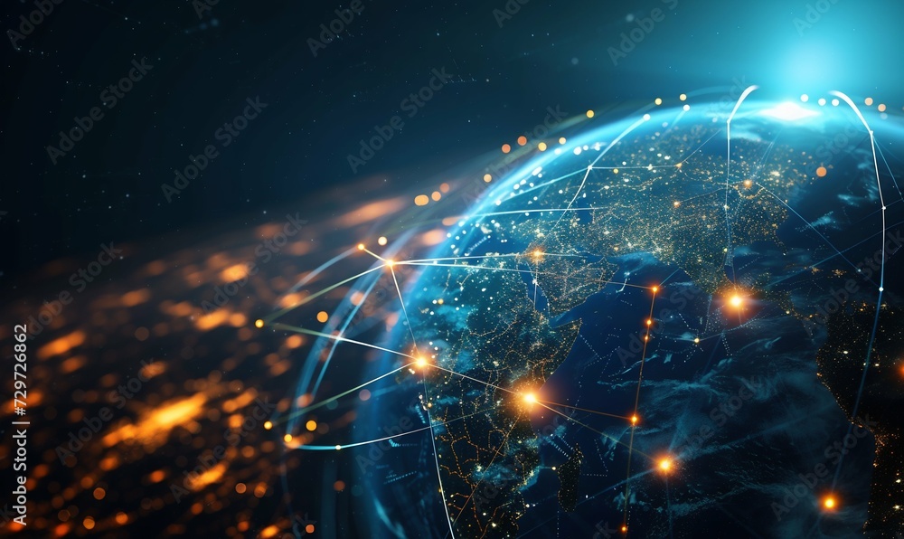 Poster global network connectivity concept with futuristic glow. generative ai