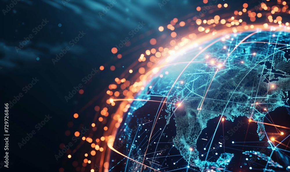 Poster global network connectivity concept with futuristic glow. generative ai