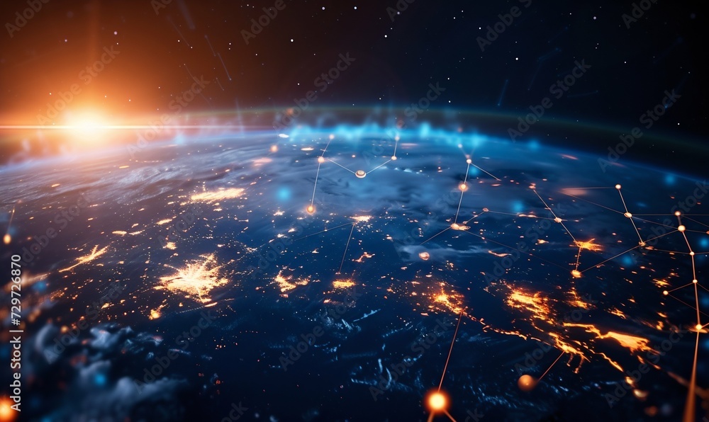 Poster global network connectivity concept with futuristic glow. generative ai