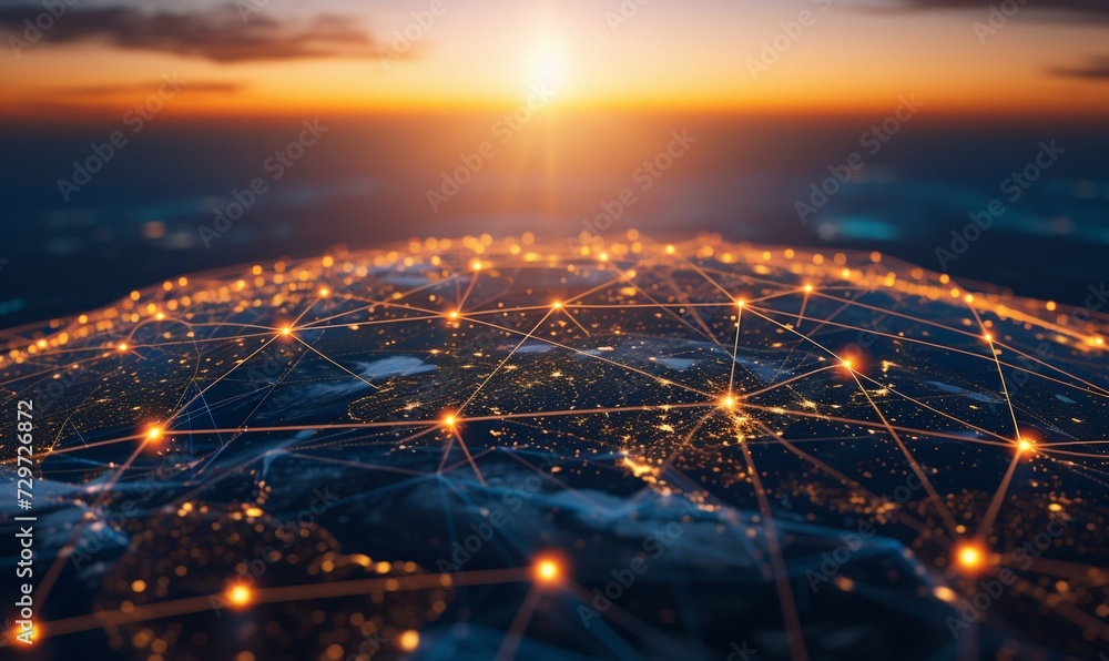 Poster global network connectivity concept with futuristic glow. generative ai
