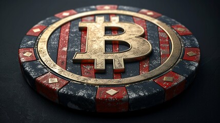 Obraz premium Bitcoin Cryptocurrency Concept with Casino Chip. Generative ai