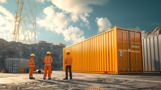 A team of engineers inspects the siness of a cargo container ensuring it can withstand the rigors of being transported alongside other oversized and heavy cargo.