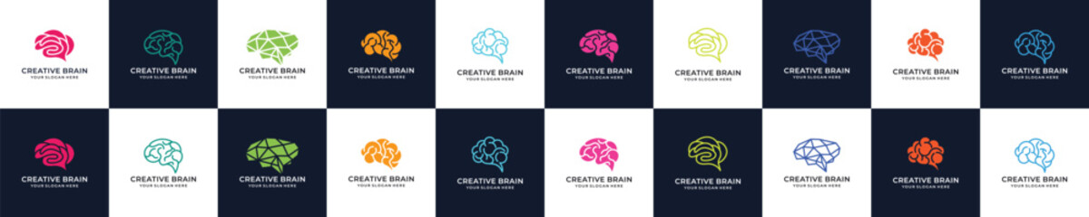 Set of Brain Logo design vector template