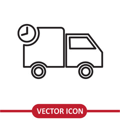 Delivery truck and clock vector liner illustration on white background..eps