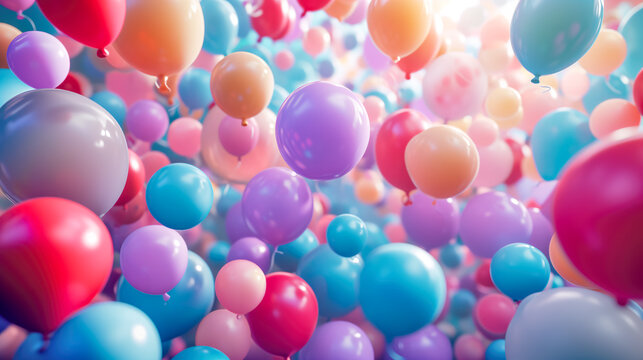 Colorful Balloons Floating in Bright Light