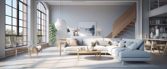 Modern bright interior. Render image.