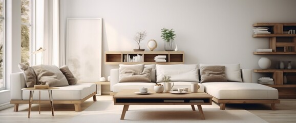 Modern scandianvian decor of living room. Concept of minimalistic interior.