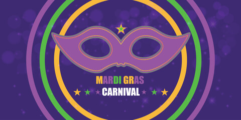 Mardi gras carnival background with Purple and colorful decorative flat elements