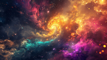 Fototapeta premium A surreal landscape of colorful cosmic dust and galactic s beckoning you to discover the mysteries of the universe on your journey through the cosmos.