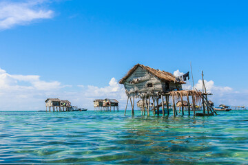 Beautiful landscapes view borneo sea gypsy water village in Bodgaya Island, Semporna Sabah,...