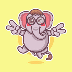 cute elephant character mascot with peace sign hand gesture isolated cartoon 