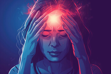 Severe Headache or Migraine: A sudden and severe headache, especially if accompanied by other neurological symptoms - obrazy, fototapety, plakaty