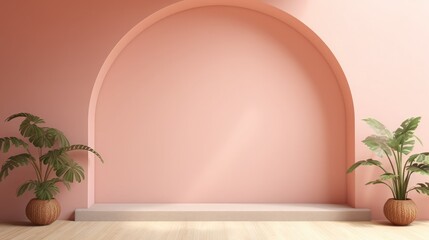 Minimalist interior design on arch wall background. Wall mockup concept