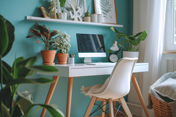 Minimalist Scandinavian Interior Home Office Room, Home Workstation Table Chair, Desk and Frame