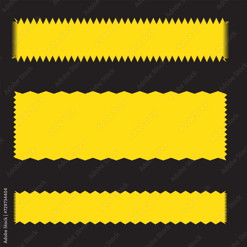 Poster zig zag edge rectangle shape collection. jagged rectangular elements set. black graphic design eleme