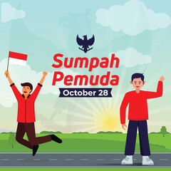 Sumpah Pemuda Indonesia Indonesian Celebrations Day Illustration Vector Banner And Post Design, Sumpah Pemuda Celebrations Day Clip Art Set. Indonesian Freedom Independence Patriotism Template.