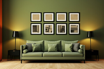 design of a modern living room with picture frames