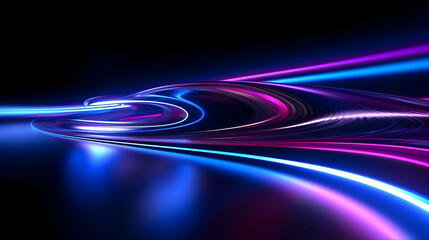 Abstract blue high-speed light tail lines, floating aqua blue neon laser light lines, modern background