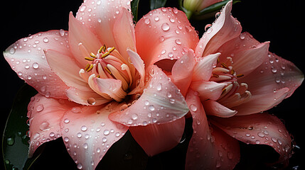 Rain-soaked petals of a tulip transform into a canvas for intricate water droplet reflections