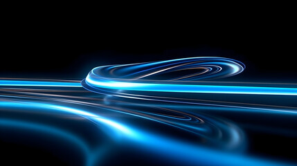 Abstract blue high-speed light tail lines, floating aqua blue neon laser light lines, modern background