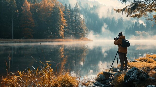 Photographer taking landscape photos