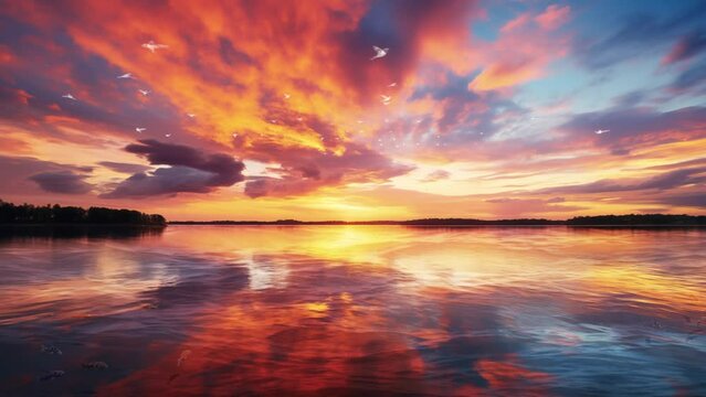 golden sunset sunrise sky panorama. 
beautiful landscape scene of seascape at sunset with cloudy sky view. seamless looping overlay 4k virtual video animation background 
