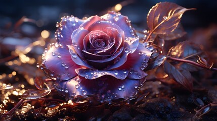 frozen cosmic rose whose petals shine with crystalline brilliance