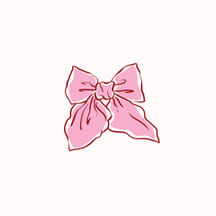 Hand drawn large pink ribbon bow,vintage style,chiffon bow clips vector. Coquette soft style