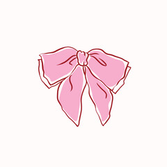 Hand drawn large pink ribbon bow,vintage style,chiffon bow clips vector. Coquette soft style