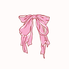 Obraz na płótnie Canvas Hand drawn large pink ribbon bow,vintage style,chiffon bow clips vector. Coquette soft style