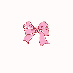 Hand drawn large pink ribbon bow,vintage style,chiffon bow clips vector. Coquette soft style