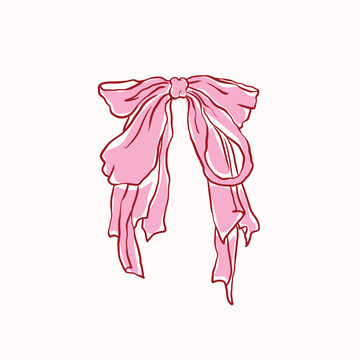 Hand drawn large pink ribbon bow,vintage style,chiffon bow clips vector. Coquette soft style © NaganLeee